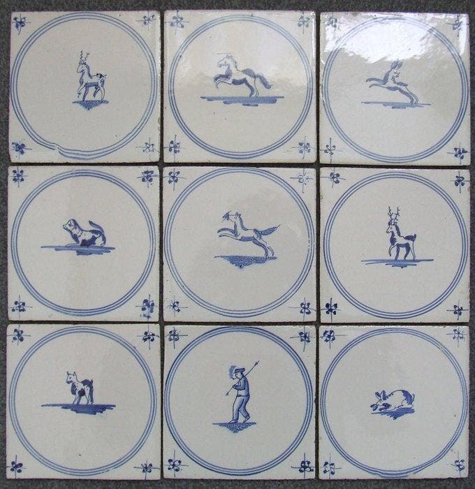 Tegel - 9 super mooie Springertjes. - 1750-1800, Antiek en Kunst, Antiek | Glas en Kristal