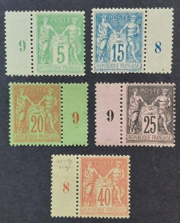 Frankrijk - Sage, selectie van 5 nieuwe postzegels* met een, Gestempeld