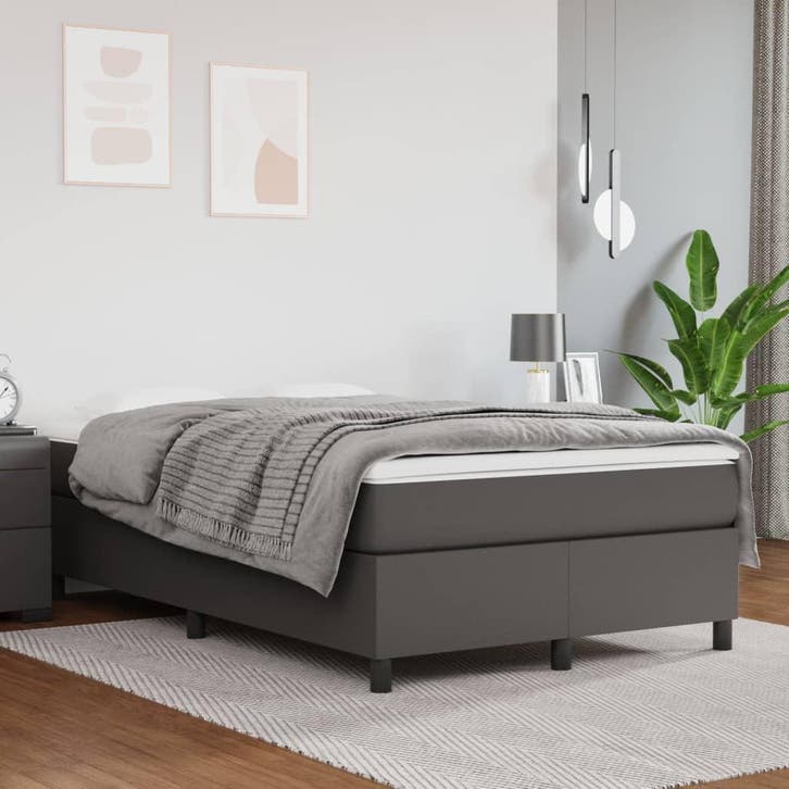 vidaXL Boxspring bed kunstleer grijs 120x200 cm, Huis en Inrichting, Slaapkamer | Bedden, 120 cm, 200 cm, Grijs, Twijfelaar, Nieuw