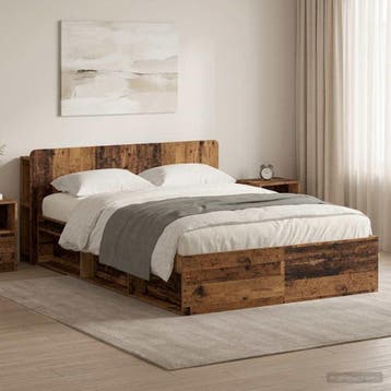 vidaXL Bedframe met opslag Oud hout 135 x 190 cm Bewerkt, Bruin, Verzenden, Nieuw, Twijfelaar