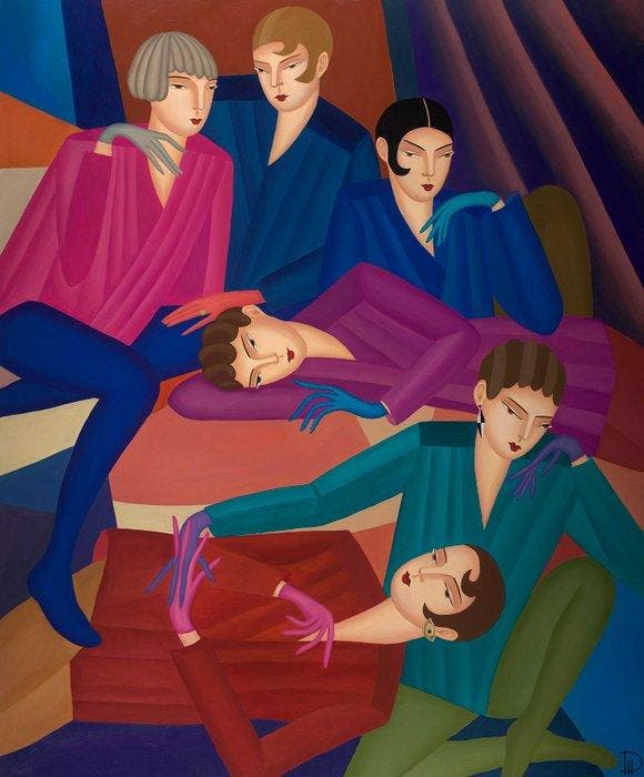 Jenny Ivanova - Soirée (Oil on canvas), Antiek en Kunst, Kunst | Schilderijen | Modern