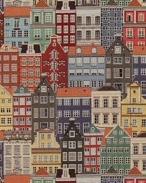 Jacquard Grachtenpandjes Amsterdam, Hobby en Vrije tijd, Stoffen en Lappen, Nieuw, Overige kleuren