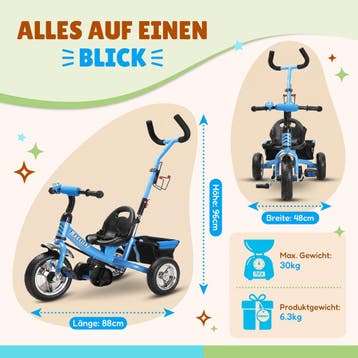 Raceline kinderdriewieler - Metaal - Duwstang - Blauw, Verzenden, Nieuw