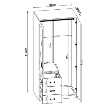 [en.casa] Kledingkast Bodolz 176x80x52 cm met 3 lades Sonoma, Verzenden, Nieuw