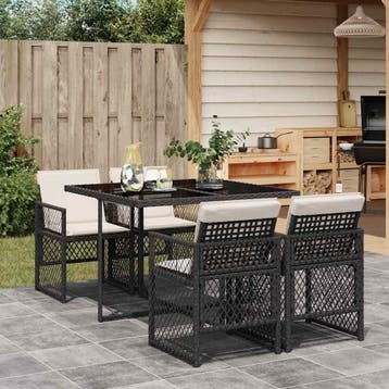 vidaXL 5-delige Tuinset met kussens poly rattan zwart, Verzenden, Nieuw, 4 zitplaatsen, Tuinset