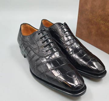 Mauro Volponi-11UK-Black Crocodile Oxfords - Veterschoenen -, Nieuw