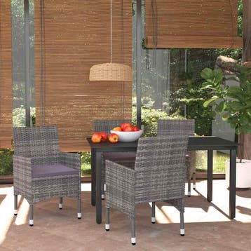 vidaXL 5-delige Tuinset met kussens poly rattan grijs, Verzenden, Nieuw, 4 zitplaatsen, Tuinset