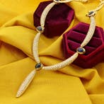 Gouden Cardano schakelcollier met saffieren en diamanten;..., Sieraden, Tassen en Uiterlijk, Kettingen, Gebruikt, Overige kleuren