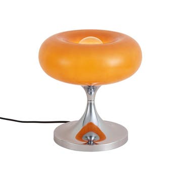 Retro tafellamp chroom met oranje glazen kap 31cm - Glaze, Verzenden, Nieuw, Metaal