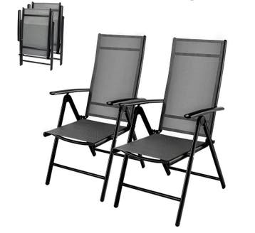 Set van 2 Verstelbare Tuinstoel Grijs - Klapstoel 7 standen, Verzenden, Nieuw, Aluminium, Inklapbaar