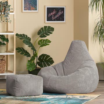Cloudy Cord Zitzak Stoel + Poef - Lichtgrijs, Huis en Inrichting, Verzenden, Nieuw
