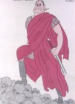 Caesar Mussolinis opmars over lijken op spotprent (Lithos), Verzenden