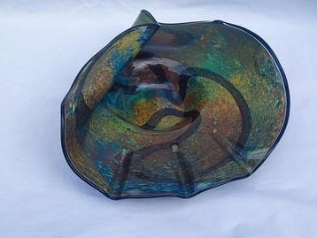 Ioan Nemtoi - Kom - Signed - Glas - Groen en goud met, Antiek en Kunst, Antiek | Glas en Kristal