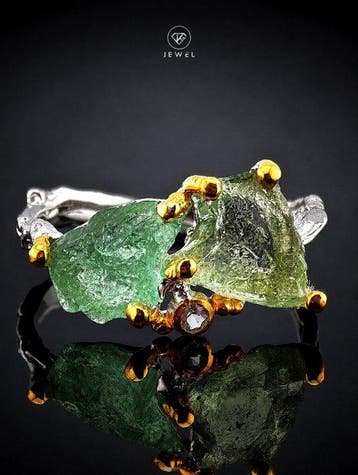 Mintgroene tourmalijnring - 925 Sterlingzilver - goudverguld