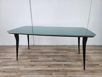 Eettafel - Eettafel van mahoniehout en glas - Mahonie, Glas,, Antiek en Kunst