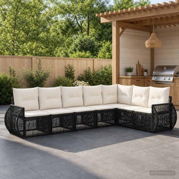 vidaXL Tuinbankenset 7 st Zwart en Cream Wit poly rattan, Verzenden, Nieuw, 7 zitplaatsen