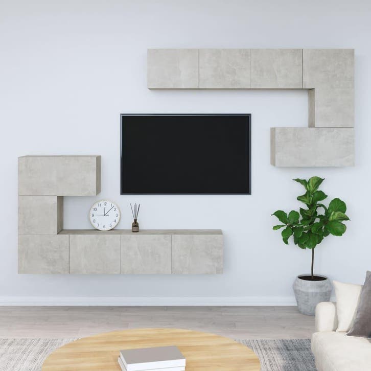 vidaXL Tv-wandmeubel bewerkt hout betongrijs, Huis en Inrichting, Kasten | Televisiemeubels, 25 tot 50 cm, Nieuw, Overige houtsoorten