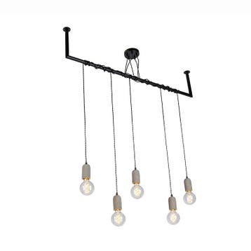 Qazqa Industriële 5-lichts hanglamp, zwart met beton, Ophalen of Verzenden, Nieuw in verpakking, Verlichting