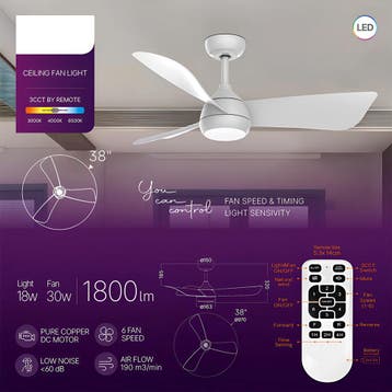 Plafondventilator met Lamp - Brinton Nobly - Aanpasbare, Ophalen of Verzenden, Nieuw, Metaal