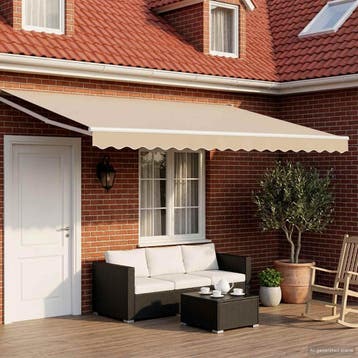 vidaXL Handbediende luifel met LEDs Beige en Wit 4 × 3 m, Verzenden, Nieuw