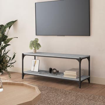 vidaXL Tv-meubel 100x33x41 cm bewerkt hout en staal grijs, 100 tot 150 cm, Verzenden, Nieuw, Minder dan 100 cm