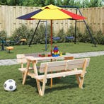 Picknicktafel voor 4 kinderen met parasol massief vurenhout, Tuin en Terras, Verzenden, Nieuw