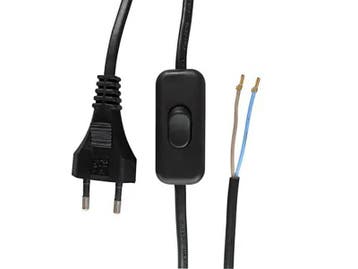Aansluitsnoer met schakelaar - 0.75mm² - 2 meter - Zwart, Doe-het-zelf en Verbouw, Elektra en Kabels, Ophalen of Verzenden, Nieuw