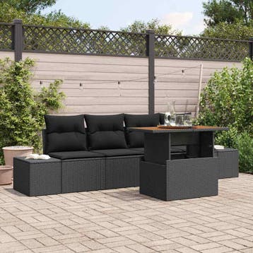 vidaXL Tuin Sofa Set 5 st Zwart Poly riet, Verzenden, Nieuw, Rotan, 5 zitplaatsen