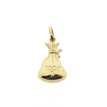 Gouden hanger van een geldzakje (Hanger of bedel), Ophalen of Verzenden, Gebruikt, Goud, Overige merken