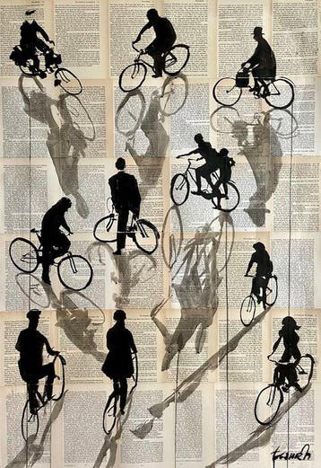 TOMEH - “The Cyclists” – Original Ink Drawing on old Book