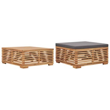 vidaXL Tuintafel en voetensteun met donkergrijs kussen, Verzenden, Nieuw, Teakhout