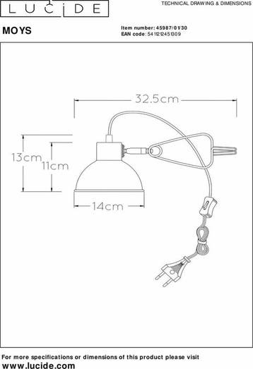 Lucide MOYS - Klemlamp - 1xE27 - Zwart, Ophalen of Verzenden, Nieuw