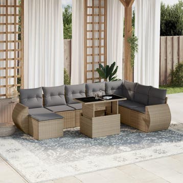 vidaXL 9-delige Loungeset met kussens poly rattan beige, Verzenden, Nieuw, Loungeset