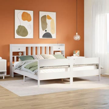 vidaXL Bed met boekenkast zonder matras grenenhout wit, Eenpersoons, Verzenden, Wit, Nieuw
