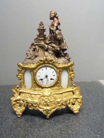 Klok - Zinklegering, Albast - 1850-1900, Antiek en Kunst, Antiek | Klokken
