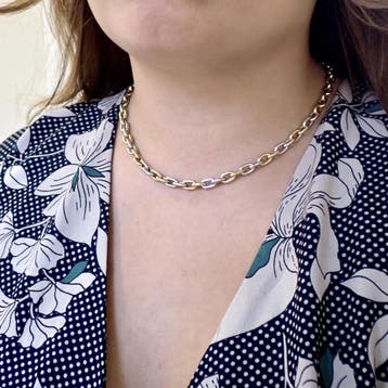 Bicolor gouden ankerschakel collier (Ketting), Ophalen of Verzenden, Gebruikt, Goud, Goud