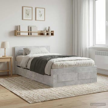 vidaXL Bedframe met lade met hoofdeinde 2 st Betongrijs, Verzenden, Nieuw, Grijs, Hout