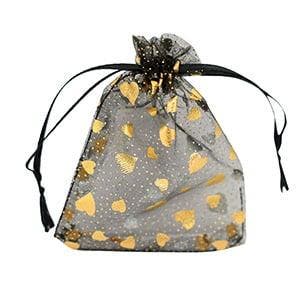20 x Sieraad zakje organza 9x12 cm hart – zwart met goudk., Ophalen of Verzenden, Nieuw
