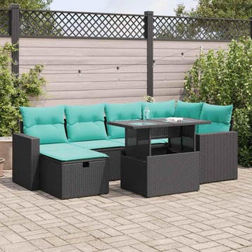 vidaXL 7-delige Loungeset met kussens poly rattan acacia, Verzenden, Nieuw, Loungeset