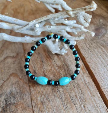 Handgemaakte edelsteen armband Onyx en Turquoise - mannen, Nieuw