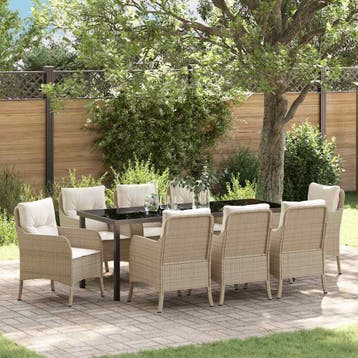 vidaXL Tuin eettafelset 9 st Beige poly rattan, Verzenden, Nieuw, Rotan, Meer dan 8 zitplaatsen