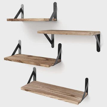 Set van 4 Rustieke Houten Zwevende Wandplanken - 3 Maten (29, Verzenden, Nieuw