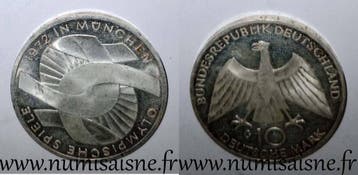 Allemagne Duitsland Km 131 10 Mark 1972 G Karlsruhe Olymp..., Verzenden