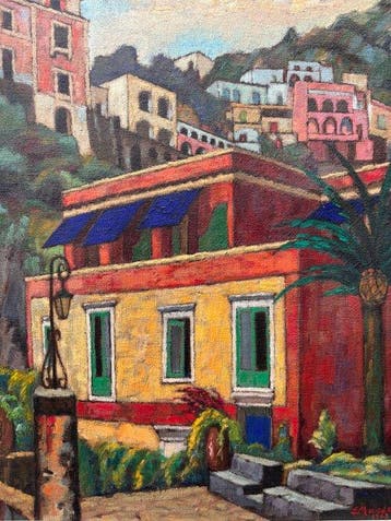 Eugène Masselus (1897-1998) - Zicht op Positano (Italië), Antiek en Kunst