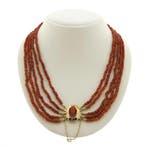 Antiek bloedkoraal kralen collier met gouden slot (Ketting), Gebruikt, Overige kleuren, Ophalen of Verzenden, Met edelsteen
