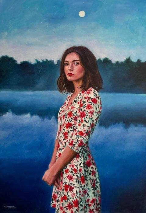 Naghme Hesari - Beneath the Moonlight, Antiek en Kunst, Kunst | Schilderijen | Modern