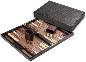 Backgammon - Houten Kist met Krokodillen Relief | Philos -, Hobby en Vrije tijd, Gezelschapsspellen | Bordspellen, Verzenden, Nieuw