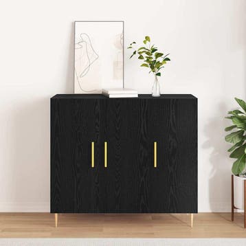 vidaXL Dressoir Zwart Eiken 90 x 34 x 80 cm Bewerkt hout, Verzenden, Nieuw, Overige houtsoorten, Minder dan 50 cm