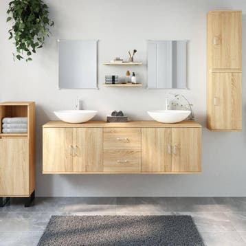 vidaXL 7-delige Badkamermeubelset bewerkt hout eikenkleurig, Verzenden, Nieuw, Overige typen