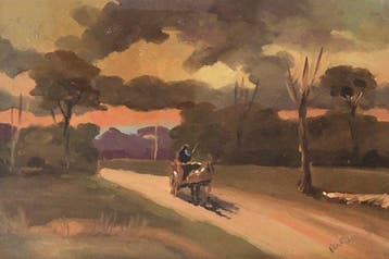 Italiaanse school (XX) - Paesaggio rurale con calesse e